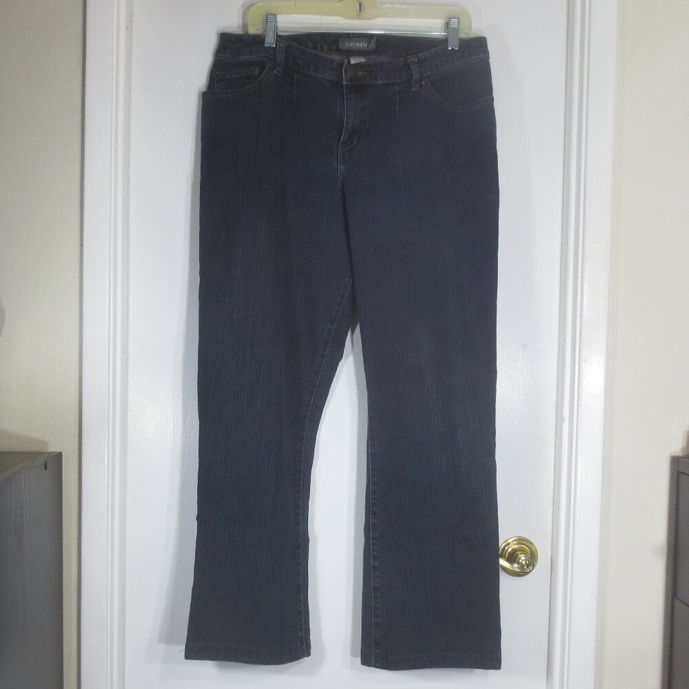 90s Venezia Mom Jeans Dark Wash High Waist Stretch Cotton Flare Leg Plus Size 14